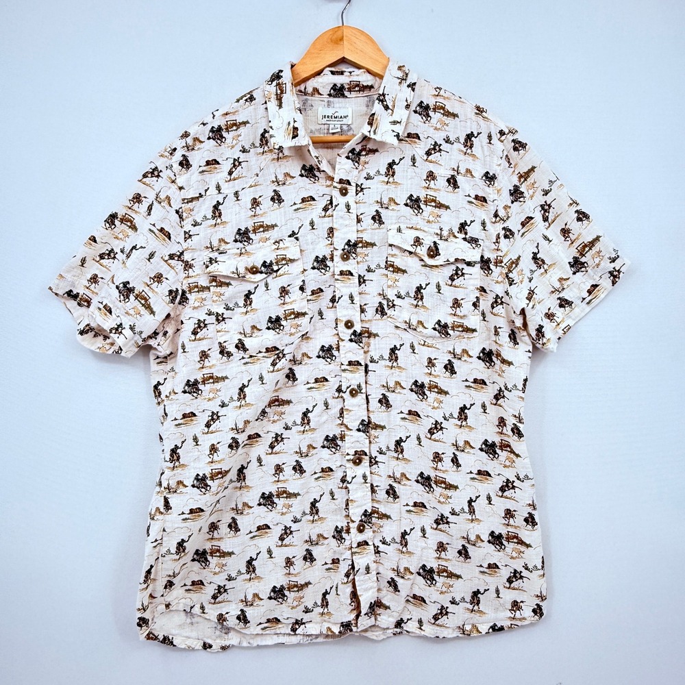 Jeremiah Americal Legacy Shirt Mens Large Cream Western Rodeo Cowboy Button Down